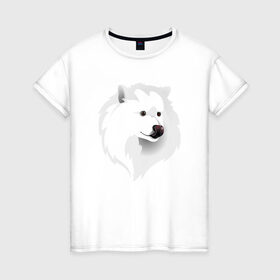 Женская футболка хлопок с принтом Самоед , 100% хлопок | прямой крой, круглый вырез горловины, длина до линии бедер, слегка спущенное плечо | ездовая собака | ес | лайка | самоедская собака