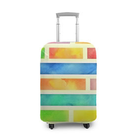 Чехол для чемодана 3D с принтом Bricks Watercolor , 86% полиэфир, 14% спандекс | двустороннее нанесение принта, прорези для ручек и колес | Тематика изображения на принте: 3d | watercolor | кирпичики | клетка | радуга | текстуры | цветные линии