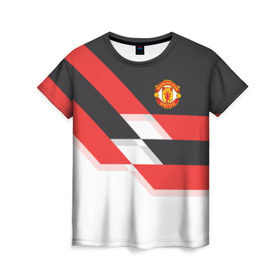 Женская футболка 3D с принтом Manchester United - Stripe , 100% полиэфир ( синтетическое хлопкоподобное полотно) | прямой крой, круглый вырез горловины, длина до линии бедер | manchester united | stripe | манчестер юнайтед | футбол