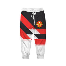 Детские брюки 3D с принтом Manchester United - Stripe , 100% полиэстер | манжеты по низу, эластичный пояс регулируется шнурком, по бокам два кармана без застежек, внутренняя часть кармана из мелкой сетки | Тематика изображения на принте: manchester united | stripe | манчестер юнайтед | футбол