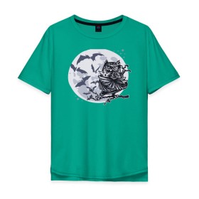 Мужская футболка хлопок Oversize с принтом Сова ниндзя , 100% хлопок | свободный крой, круглый ворот, “спинка” длиннее передней части | ninja | owl | летучие мыши | луна | ночь | сюрикен | филин