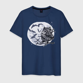 Мужская футболка хлопок с принтом Сова ниндзя , 100% хлопок | прямой крой, круглый вырез горловины, длина до линии бедер, слегка спущенное плечо. | Тематика изображения на принте: ninja | owl | летучие мыши | луна | ночь | сюрикен | филин