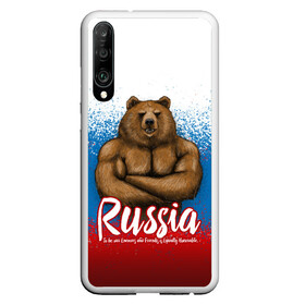 Чехол для Honor P30 с принтом Russian Bear , Силикон | Область печати: задняя сторона чехла, без боковых панелей | Тематика изображения на принте: bear | russia | медведь | патриотическая | россия | русский медведь | триколор | флаг рф