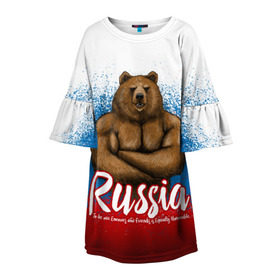 Детское платье 3D с принтом Russian Bear , 100% полиэстер | прямой силуэт, чуть расширенный к низу. Круглая горловина, на рукавах — воланы | bear | russia | медведь | патриотическая | россия | русский медведь | триколор | флаг рф