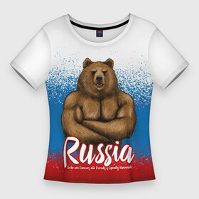 Женская футболка 3D Slim с принтом Russian Bear ,  |  | bear | russia | медведь | патриотическая | россия | русский медведь | триколор | флаг рф