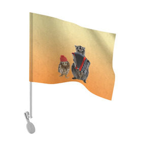 Флаг для автомобиля с принтом Енот, сова и аккордион , 100% полиэстер | Размер: 30*21 см | животные | музыка