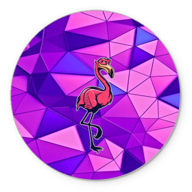 Коврик круглый с принтом Фламинго , резина и полиэстер | круглая форма, изображение наносится на всю лицевую часть | bird | flyer | fowl | poultry | seabird | triangle | абстракция | животные | птицы | текстуры | тренд | треугольники | фламинго