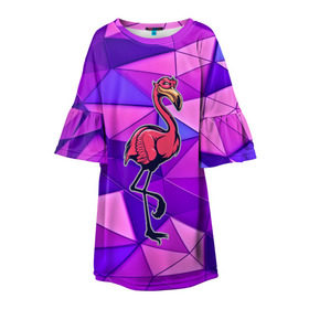 Детское платье 3D с принтом Фламинго , 100% полиэстер | прямой силуэт, чуть расширенный к низу. Круглая горловина, на рукавах — воланы | bird | flyer | fowl | poultry | seabird | triangle | абстракция | животные | птицы | текстуры | тренд | треугольники | фламинго