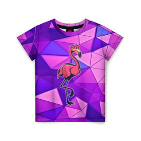 Детская футболка 3D с принтом Фламинго , 100% гипоаллергенный полиэфир | прямой крой, круглый вырез горловины, длина до линии бедер, чуть спущенное плечо, ткань немного тянется | Тематика изображения на принте: bird | flyer | fowl | poultry | seabird | triangle | абстракция | животные | птицы | текстуры | тренд | треугольники | фламинго