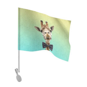 Флаг для автомобиля с принтом Жираф и бабочка , 100% полиэстер | Размер: 30*21 см | жираф