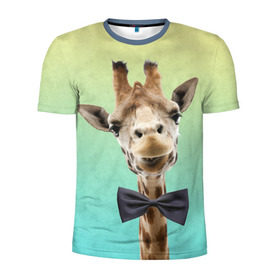 Мужская футболка 3D спортивная с принтом Жираф и бабочка , 100% полиэстер с улучшенными характеристиками | приталенный силуэт, круглая горловина, широкие плечи, сужается к линии бедра | жираф