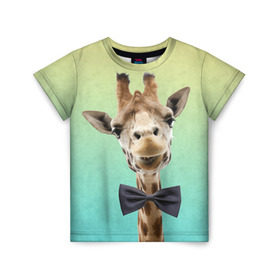Детская футболка 3D с принтом Жираф и бабочка , 100% гипоаллергенный полиэфир | прямой крой, круглый вырез горловины, длина до линии бедер, чуть спущенное плечо, ткань немного тянется | Тематика изображения на принте: жираф