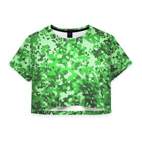 Женская футболка 3D укороченная с принтом Камуфляж зеленые соты , 100% полиэстер | круглая горловина, длина футболки до линии талии, рукава с отворотами | Тематика изображения на принте: армия | болото | зеленка | зеленый | камок | камуфляж | лес | маскировка | мундир | натовка | охотник | пазл | прикольный | рыбак | солдат | яркий
