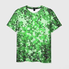 Мужская футболка 3D с принтом Камуфляж зеленые соты , 100% полиэфир | прямой крой, круглый вырез горловины, длина до линии бедер | Тематика изображения на принте: армия | болото | зеленка | зеленый | камок | камуфляж | лес | маскировка | мундир | натовка | охотник | пазл | прикольный | рыбак | солдат | яркий
