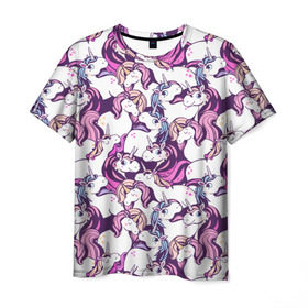 Мужская футболка 3D с принтом unicorn , 100% полиэфир | прямой крой, круглый вырез горловины, длина до линии бедер | horse | mlp | pony | unicorn | единорог | лошадь | пони