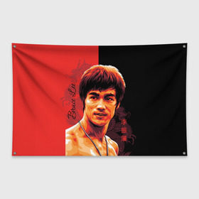Флаг-баннер с принтом Брюс Ли , 100% полиэстер | размер 67 х 109 см, плотность ткани — 95 г/м2; по краям флага есть четыре люверса для крепления | bruce lee | dragon | брюс | гонконг | дракон | китай | кунг фу | легенда | ли