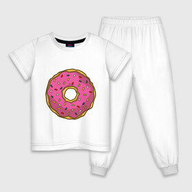Детская пижама хлопок с принтом Пончик , 100% хлопок |  брюки и футболка прямого кроя, без карманов, на брюках мягкая резинка на поясе и по низу штанин
 | bart | homer | simpsons | барт | гомер | еда | мульт | мультфильм | пончик | симпсоны | спрингфилд