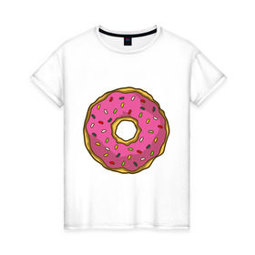 Женская футболка хлопок с принтом Пончик , 100% хлопок | прямой крой, круглый вырез горловины, длина до линии бедер, слегка спущенное плечо | bart | homer | simpsons | барт | гомер | еда | мульт | мультфильм | пончик | симпсоны | спрингфилд