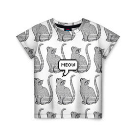 Детская футболка 3D с принтом Meow cats , 100% гипоаллергенный полиэфир | прямой крой, круглый вырез горловины, длина до линии бедер, чуть спущенное плечо, ткань немного тянется | cat | cats | meow | text | tumblr |   | котики | кошак | кошка | кошки | мяу