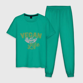 Мужская пижама хлопок с принтом Vegan for Life , 100% хлопок | брюки и футболка прямого кроя, без карманов, на брюках мягкая резинка на поясе и по низу штанин
 | green | vegan | yoga | веган | вегетарианец | вегетарианство | витамины | здоровье | зеленый | зож | йога | овощи | фрукты