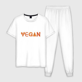 Мужская пижама хлопок с принтом Vegan , 100% хлопок | брюки и футболка прямого кроя, без карманов, на брюках мягкая резинка на поясе и по низу штанин
 | green | vegan | yoga | бекон | веган | вегетарианец | вегетарианство | витамины | здоровье | зеленый | зож | йога | овощи | фрукты