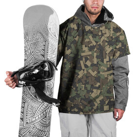 Накидка на куртку 3D с принтом Камуфляж - тетрис , 100% полиэстер |  | pixel | tetris | геометрия | игра | милитраи | паттерн | ретро | фигуры | хаки