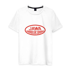 Мужская футболка хлопок с принтом Мотоцикл Jawa логотип , 100% хлопок | прямой крой, круглый вырез горловины, длина до линии бедер, слегка спущенное плечо. | jawa | мотоцикл | ява