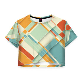 Женская футболка 3D укороченная с принтом Цветные прямоугольники , 100% полиэстер | круглая горловина, длина футболки до линии талии, рукава с отворотами | прямоугольники