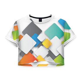 Женская футболка 3D укороченная с принтом Цветные квадраты , 100% полиэстер | круглая горловина, длина футболки до линии талии, рукава с отворотами | squares | квадраты | прямоугольники | текстуры