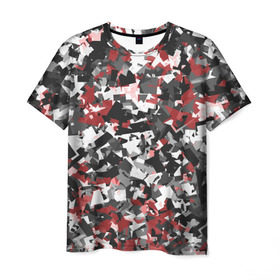 Мужская футболка 3D с принтом Городской камуфляж , 100% полиэфир | прямой крой, круглый вырез горловины, длина до линии бедер | camo | urban | белый | гранж | красный | маскировка | милитари | паттерн | серый | текстура