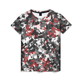Женская футболка 3D с принтом Городской камуфляж , 100% полиэфир ( синтетическое хлопкоподобное полотно) | прямой крой, круглый вырез горловины, длина до линии бедер | camo | urban | белый | гранж | красный | маскировка | милитари | паттерн | серый | текстура