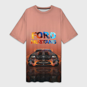 Платье-футболка 3D с принтом Ford Mustang ,  |  | 50 лет | mach 1 | авто | автомобиль | блатн | иномарка | крутая | логотип | марка красивая | машина | мустанг | надпись | пацанский таз | седан | тачила | тачка | форд | эмблема