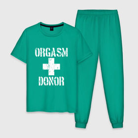 Мужская пижама хлопок с принтом Orgasm + donor , 100% хлопок | брюки и футболка прямого кроя, без карманов, на брюках мягкая резинка на поясе и по низу штанин
 | malchishnik | американский пирог | донор | жених | мальчишник | молодожены | свадьба | стифлер