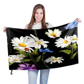 Флаг 3D с принтом Ромашки , 100% полиэстер | плотность ткани — 95 г/м2, размер — 67 х 109 см. Принт наносится с одной стороны | 3d | birds | fashion flower | flower | pattern | другие | красивые цветы | красные | прикольные | природа | птицы | ромашки | текстуры | цветочки | цветы