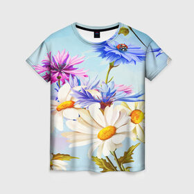 Женская футболка 3D с принтом Flowers , 100% полиэфир ( синтетическое хлопкоподобное полотно) | прямой крой, круглый вырез горловины, длина до линии бедер | 3d | fashion flower | flower | pattern | другие | красивые цветы | красные | прикольные | природа | розы | текстуры | цветочки | цветы