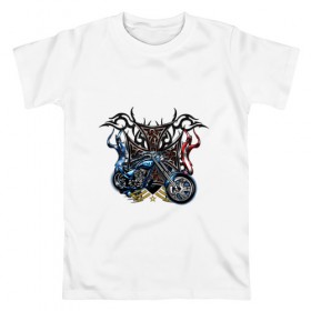 Мужская футболка хлопок с принтом Крутой Харлей , 100% хлопок | прямой крой, круглый вырез горловины, длина до линии бедер, слегка спущенное плечо. | байкер | звезда | мотоцикл | огонь | узор