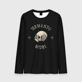 Мужской лонгслив 3D с принтом Memento Mori , 100% полиэстер | длинные рукава, круглый вырез горловины, полуприлегающий силуэт | death | skull | кости | цитата