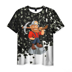 Мужская футболка 3D с принтом Шахтёр , 100% полиэфир | прямой крой, круглый вырез горловины, длина до линии бедер | Тематика изображения на принте: профессии | уголь | шахта | шахтёр