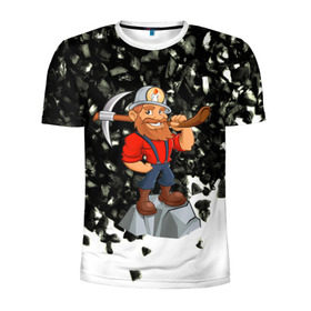 Мужская футболка 3D спортивная с принтом Шахтёр , 100% полиэстер с улучшенными характеристиками | приталенный силуэт, круглая горловина, широкие плечи, сужается к линии бедра | Тематика изображения на принте: профессии | уголь | шахта | шахтёр