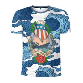 Мужская футболка 3D спортивная с принтом U.S.Navy , 100% полиэстер с улучшенными характеристиками | приталенный силуэт, круглая горловина, широкие плечи, сужается к линии бедра | Тематика изображения на принте: 3d | blue | брызги | вмф | вода | военный | волны | исторический | капли | корабль | лето | море | моряк | океан | природа | фрегат | шторм