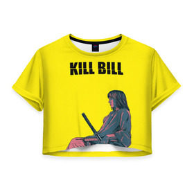 Женская футболка 3D укороченная с принтом Убить Билла , 100% полиэстер | круглая горловина, длина футболки до линии талии, рукава с отворотами | kill bill | катана | квентин | меч | невеста | тарантино | ума турман