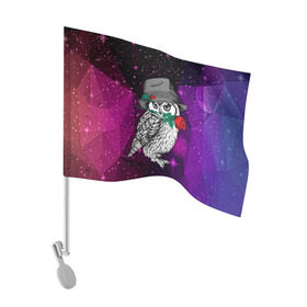 Флаг для автомобиля с принтом Сова , 100% полиэстер | Размер: 30*21 см | 3d | абстракция | арт | звезды | космос | полигоны | птица | сова | цветы