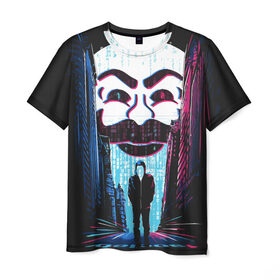 Мужская футболка 3D с принтом Анонимный человек , 100% полиэфир | прямой крой, круглый вырез горловины, длина до линии бедер | 