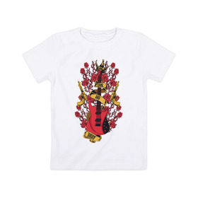 Детская футболка хлопок с принтом Guns`n`Roses , 100% хлопок | круглый вырез горловины, полуприлегающий силуэт, длина до линии бедер | guitar | gun | guns | music | rock | rose | roses | гитара | музыка | пистолет | розы | рок
