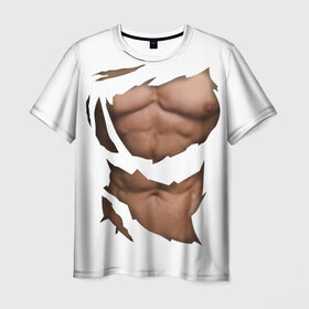 Мужская футболка 3D с принтом Идеальный рельеф , 100% полиэфир | прямой крой, круглый вырез горловины, длина до линии бедер | бодибилдинг | идеальное | креатив | мышцы | накаченный | пресс | рваная | рельеф | спорт | тело