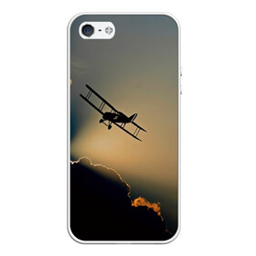 Чехол для iPhone 5/5S матовый с принтом Покоритель небес , Силикон | Область печати: задняя сторона чехла, без боковых панелей | закат | кукурузник | небо | облака | самолёт | силуэт