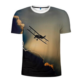 Мужская футболка 3D спортивная с принтом Покоритель небес , 100% полиэстер с улучшенными характеристиками | приталенный силуэт, круглая горловина, широкие плечи, сужается к линии бедра | закат | кукурузник | небо | облака | самолёт | силуэт