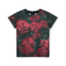 Детская футболка 3D с принтом Бархатные розы , 100% гипоаллергенный полиэфир | прямой крой, круглый вырез горловины, длина до линии бедер, чуть спущенное плечо, ткань немного тянется | Тематика изображения на принте: бархат | бутоны | роза | розы | цветы