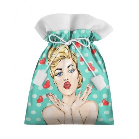Подарочный 3D мешок с принтом Pop Art , 100% полиэстер | Размер: 29*39 см | горошек | губы | девушка | кружочки | поп арт | поцелуй | сердечки | текстура