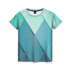 Женская футболка 3D с принтом Blue rhombuses , 100% полиэфир ( синтетическое хлопкоподобное полотно) | прямой крой, круглый вырез горловины, длина до линии бедер | beautiful | blue | bright | color | figures | original | rhombuses | голубое | зелёное | зелёный | красивое | красота | ромбы | синее | синий | фигура | фигуры | цвет | яркое